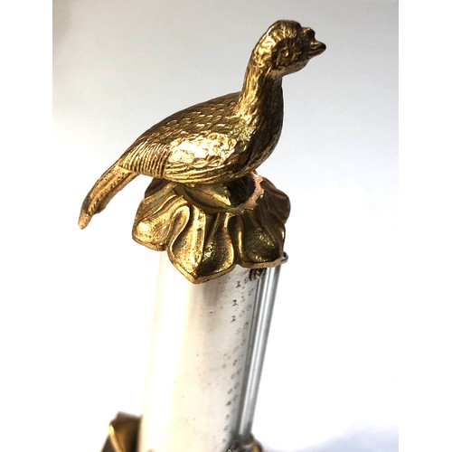 439 - Antique  gilded brass ormolu table thermometer with pheasant top measures approx 19cm tall