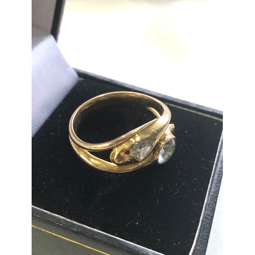 90A - 14ct gold diamond & gemstone double snake head ring weight 6.2g