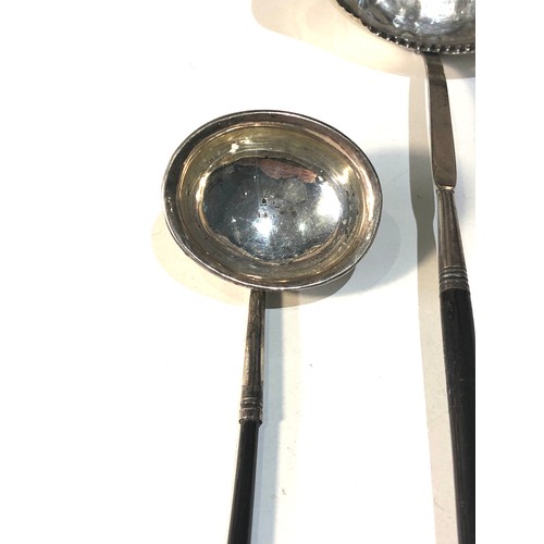 10 - 2 antique silver and horn handle toddy ladles largest measures approx 36cm long