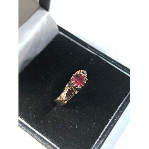 83 - Antique gold synthetic ruby ring  xrt tested as 18ct gold weight of ring 1.2g