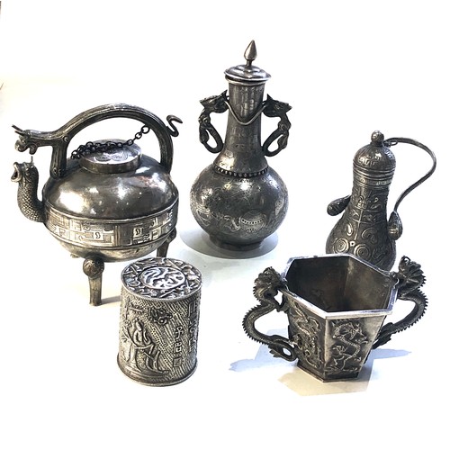 16 - Selection of 5 antique Chinese silver items includes oil bottles etc please see images for details l...