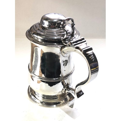 1 - Fine Antique Georgian silver lidded tankard later presentation Enraved measures approx 20cm tall wei... 