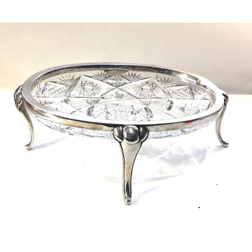 21 - Large continental silver and cut glass dish measures approx 32cm by24cm height 11cm german 800 silve... 