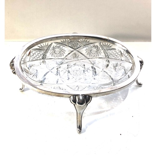 21 - Large continental silver and cut glass dish measures approx 32cm by24cm height 11cm german 800 silve... 