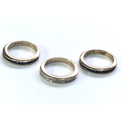 93 - Fine 18ct 3 section gold diamond and sapphire ring made up of 3 seperate rings 2 outer have a band o... 