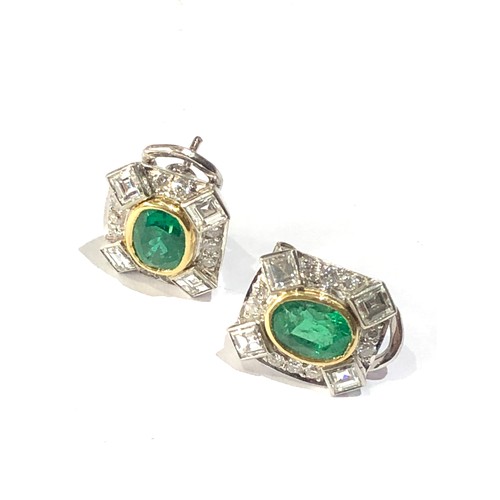101 - Fine white gold diamond and emerald earrings emeralds est 2.3ct with diamond halo each measures appr... 