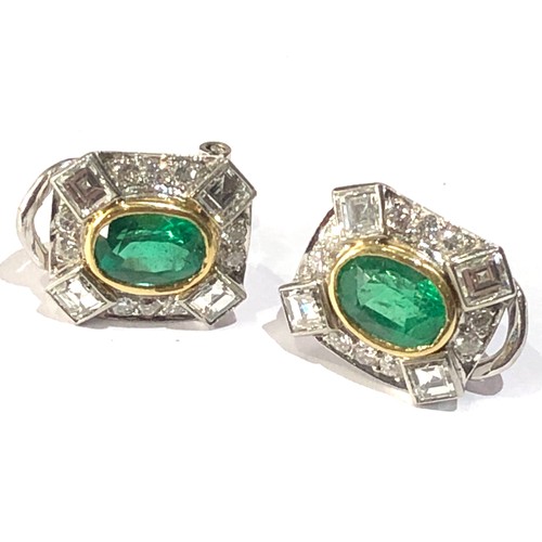 101 - Fine white gold diamond and emerald earrings emeralds est 2.3ct with diamond halo each measures appr... 