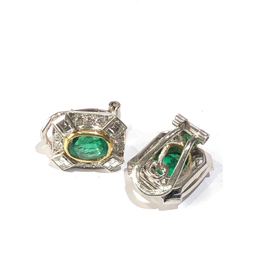 101 - Fine white gold diamond and emerald earrings emeralds est 2.3ct with diamond halo each measures appr... 