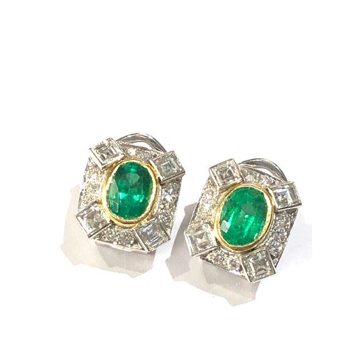 101 - Fine white gold diamond and emerald earrings emeralds est 2.3ct with diamond halo each measures appr... 