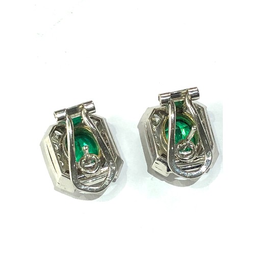 101 - Fine white gold diamond and emerald earrings emeralds est 2.3ct with diamond halo each measures appr... 