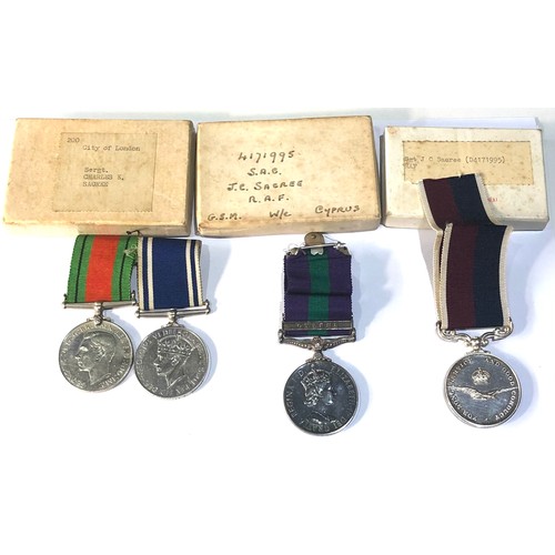 554 - Family boxed medals ww2 defence plus police exemplary to sgt charles e sacree also G.S.M cyprus  plu... 