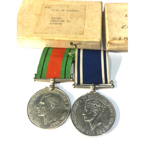 554 - Family boxed medals ww2 defence plus police exemplary to sgt charles e sacree also G.S.M cyprus  plu... 