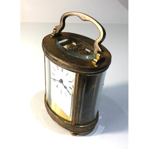 571 - Vintage heavy brass carriage clock in working order with key