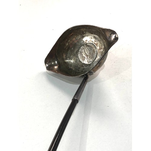 26 - Antique Georgian silver coin set toddy ladle twisted horn handle measures approx 30cm long