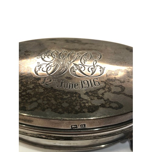 69 - Antique silver jewellery / ring box engraved on lid 1916  measures approx 8.3cm by 4.6cm height 3.5c... 