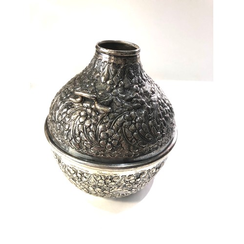 52 - Large vintage Egypt silver urn floral embossed design measures height approx 15cm  dia approx 13cm w... 