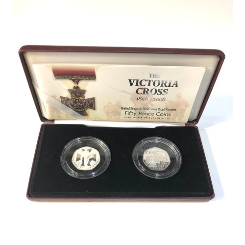 576 - 2006 Silver Proof Piedfort 50p - two coin set, Victoria Cross 150th anniversary