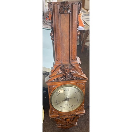 578 - Negretti and Zambra large wall hanging Barometer, carving missing from the top