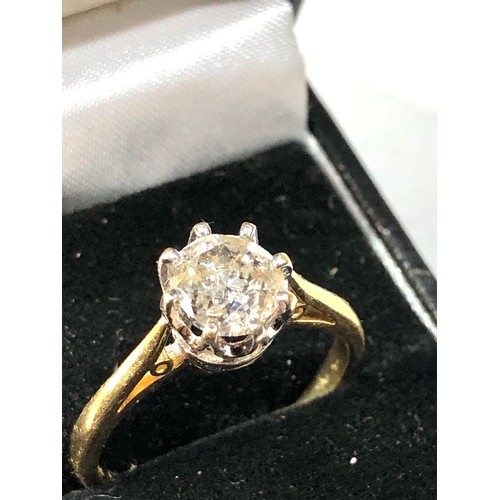 104 - 18ct gold diamond ring est 1.0 ct diamond measures approx 6.5mm dia edge chip to diamond internal fl... 