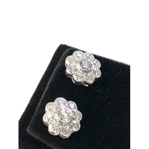 112 - Fine 2.40ct Platinum diamond earrings each earring head measures 12mm dia with 1.20ct in each