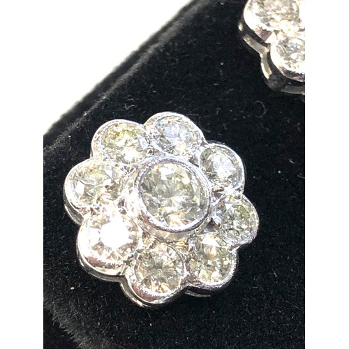 112 - Fine 2.40ct Platinum diamond earrings each earring head measures 12mm dia with 1.20ct in each