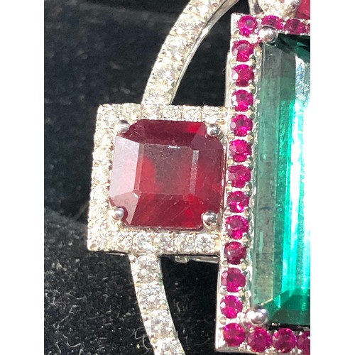 114 - Very large 18ct white gold diamond ruby and tourmaline ring  set with central tourmaline measures ap... 