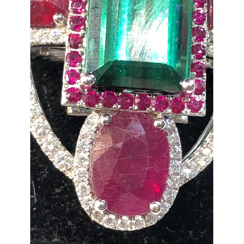 114 - Very large 18ct white gold diamond ruby and tourmaline ring  set with central tourmaline measures ap... 