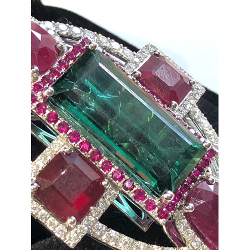 114 - Very large 18ct white gold diamond ruby and tourmaline ring  set with central tourmaline measures ap... 