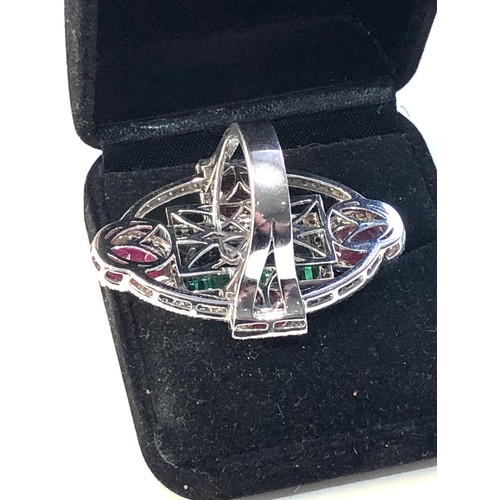 114 - Very large 18ct white gold diamond ruby and tourmaline ring  set with central tourmaline measures ap... 