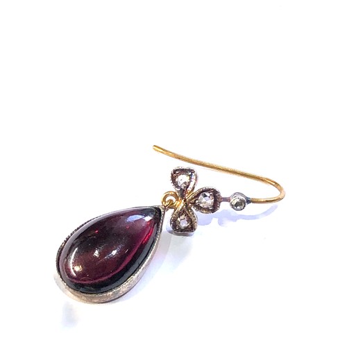 117 - Fine Rose diamond and garnet drop earrings each measure approx 2.8cm drop by 1.1cm wide gold back si... 