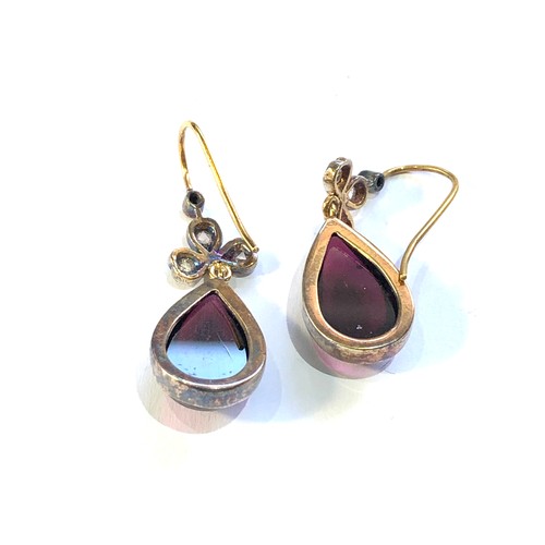 117 - Fine Rose diamond and garnet drop earrings each measure approx 2.8cm drop by 1.1cm wide gold back si... 