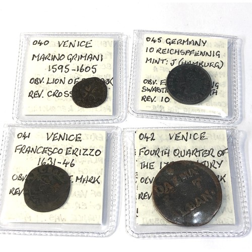 579 - 4 early collectors coins includes  venice marino grimani 1595-1605 germany 10 reichspfennig  venice ... 