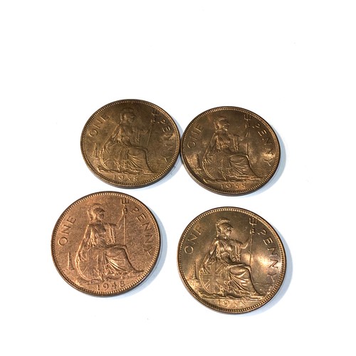 584 - 4 unc grade full lustre pennies includes 3 x 1938 and 1948