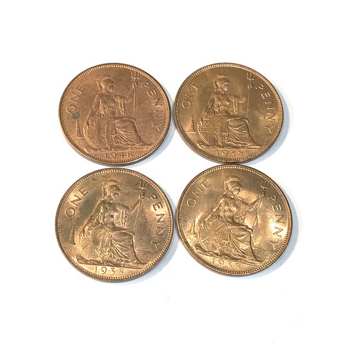 585 - 4 unc grade full lustre pennies includes 3 x 1938 and 1948