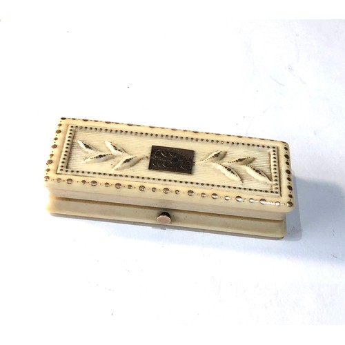 559 - Antique Georgian ivory and gold mounted needle case / box fitted interior case measures approx 6.2cm... 