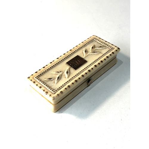 559 - Antique Georgian ivory and gold mounted needle case / box fitted interior case measures approx 6.2cm... 