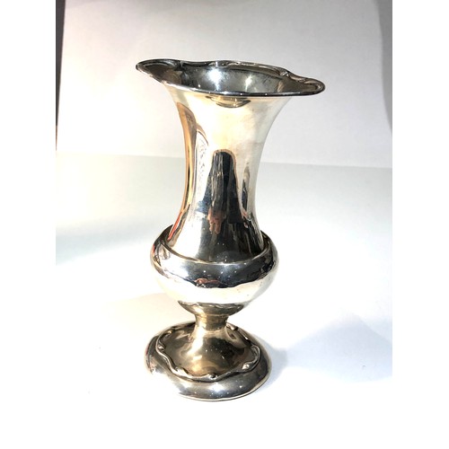 20 - Silver rose vase measures approx 15cm tall weighted base Birmingham silver hallmarks weight 172g