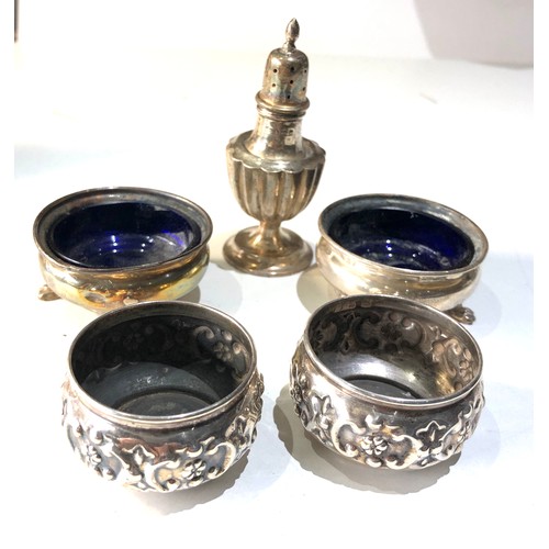 25 - Silver salts and small silver pepper pot silver weight 90g