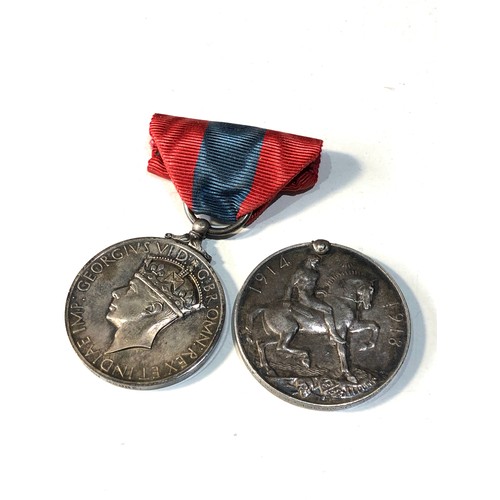 535 - ww1 + GV Medals the imperial service to john moore the ww1 disc only medal j.moore stoker 1 r.n