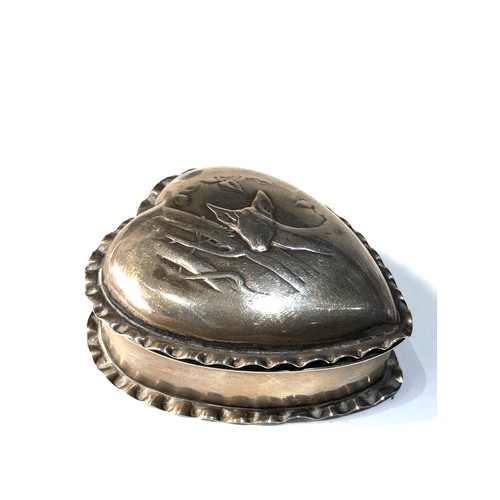 39 - Antique silver heart shaped pin box measures approx 5.2cm by 4.7cm Birmingham silver hallmarks