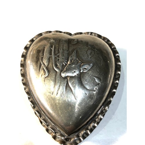 39 - Antique silver heart shaped pin box measures approx 5.2cm by 4.7cm Birmingham silver hallmarks