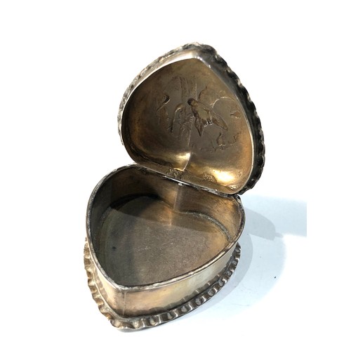 39 - Antique silver heart shaped pin box measures approx 5.2cm by 4.7cm Birmingham silver hallmarks