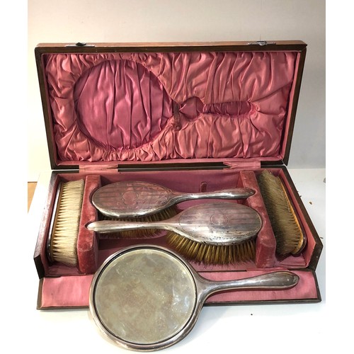 40 - Boxed antique silver brush set