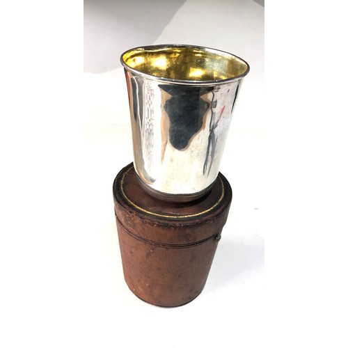 73 - Rare antique Georgian silver leather cased beaker beaker measures approx 9cm high by 7.6cm dia at wi... 