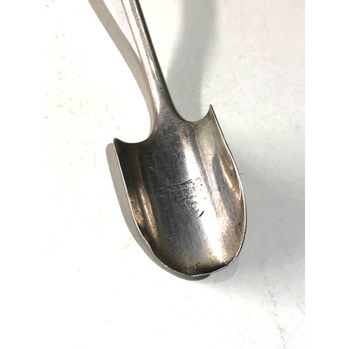 79 - Antique Georgian silver cheese scoop London silver hallmarks bone handle measures approx 27cm long p... 