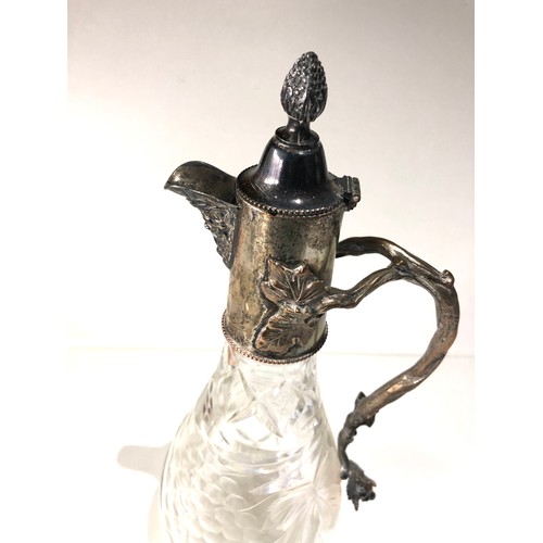 102 - Large p cut glass and silver pated claret jug in good antique condition measures approx 13ins tall  ... 