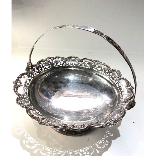 88 - Large swing handle fruit basket chester silver hallmarks measures approx 25cm dia height 9cm not inc... 