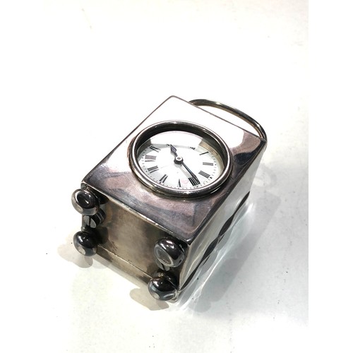 90 - Antique silver carriage clock measures approx 6.5cm by 4.6cm by 4cm not including handle engraved jo... 