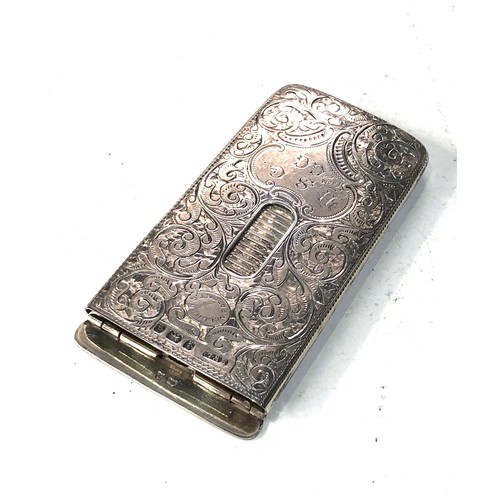 92 - Antique silver card case Birmingham silver hallmarks measures approx 8.2 by 4.2cm unusual centre car... 