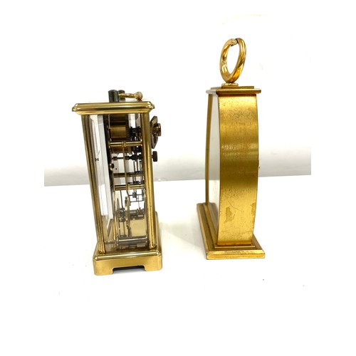 555 - 2 brass and glass carriage clocks, makers: Looping 15 jewel, alarm 8 day, Schatz 8 day.